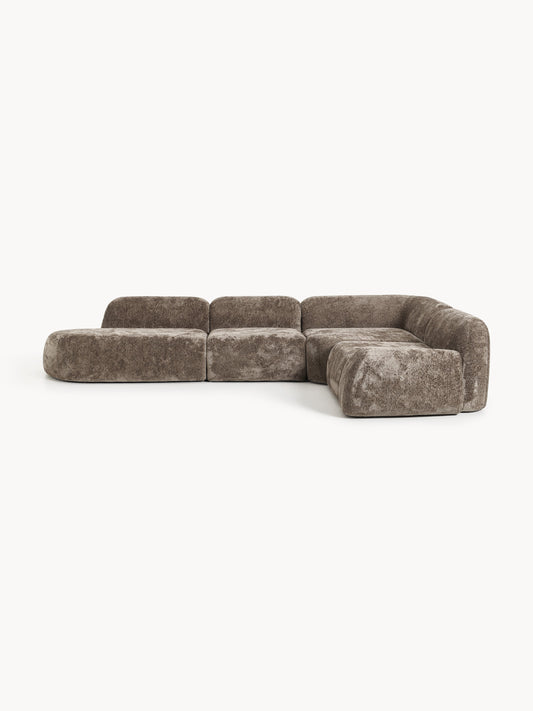 Wolke XL Modular Corner Sofa in Teddy Bouclé with Chaise Longue