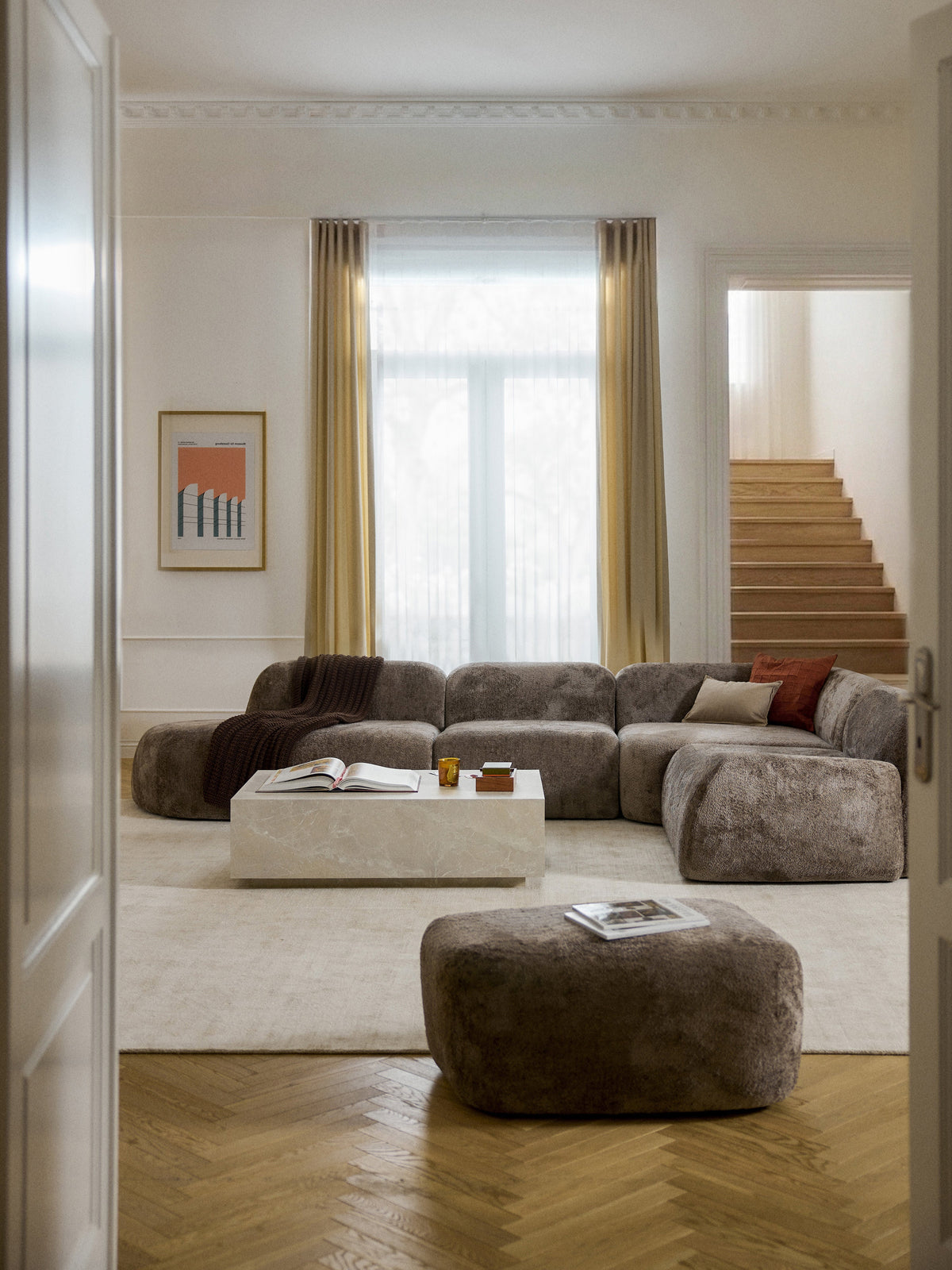 Wolke XL Modular Corner Sofa in Teddy Bouclé with Chaise Longue